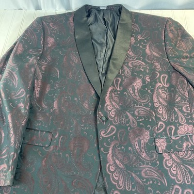 Mazari Men's Fashion Paisley Sport Coat Sz 6XL Performance Stretch Black/wine