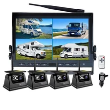 10.1" Wireless Monitor DVR 4x Solar Magnet Standby Reverse Camera For RV Trailer