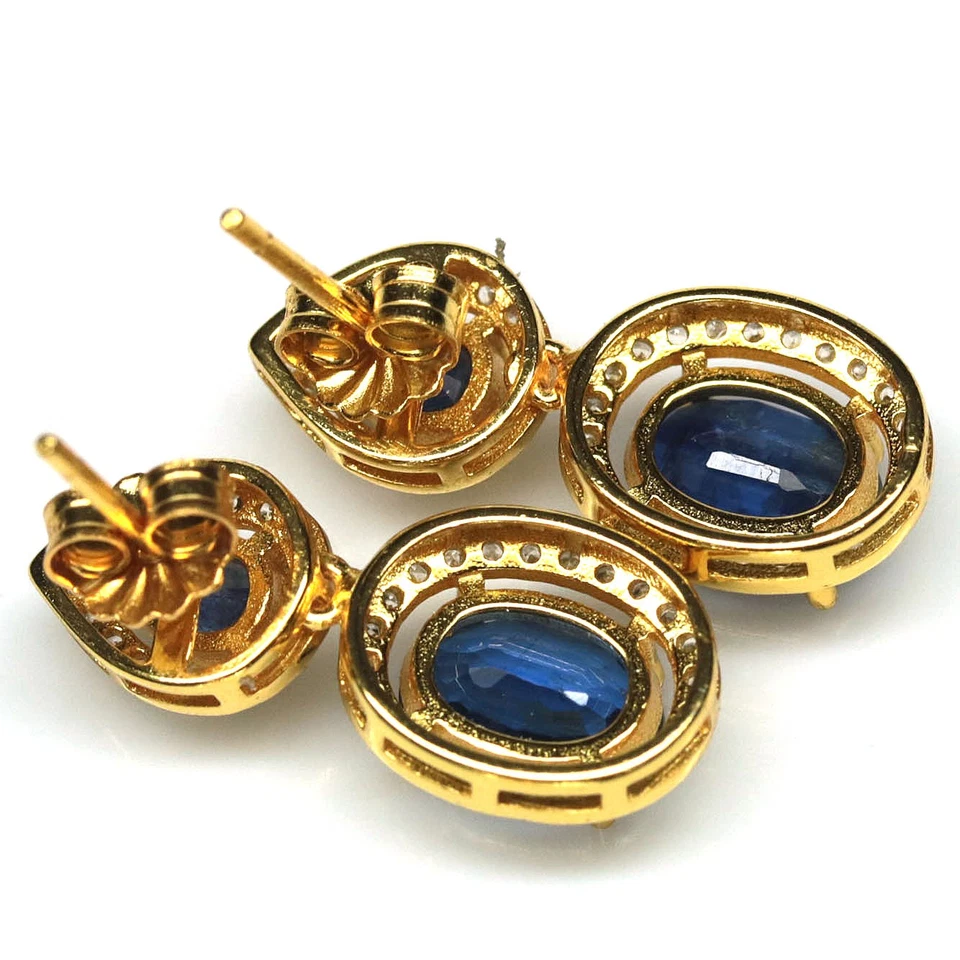 Plata de ley 925 6 x 8 mm. Pendientes de cianita azul, zafiro y circón Foto 3 de 4