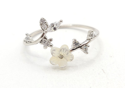 Buddha Steine 925 Sterling Silber weiße Blume Design verstellbar Segen Ring