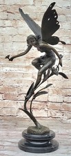 Signed: CESARO, BRONZE ART NOUVEAU VASE W/ FAIRY SCULPTURE FIGURE HOT CAST SALE