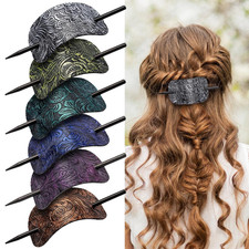 6PCS Leather Hair Barrettes with Stick, Square Shape Hair Accessories Set - Pony