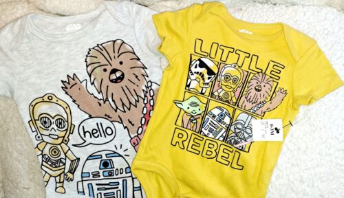 Baby's 2 Peice Star Wars Baby Body Sets 0-3 Months Grey Ang Gold Short Sleeve - Picture 1 of 5