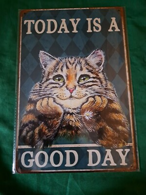 Metallschild 20 x 30 cm  Katze Humor  TODAY IS A GOOD DAY Geschenk Geburtstag