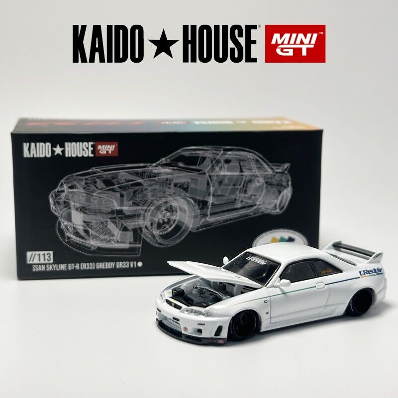 Kaido House MINIGT Skyline GTR R33 Greddy White alloy car Kaido House MINIGT Skyline GTR R33 Greddy White alloy car
