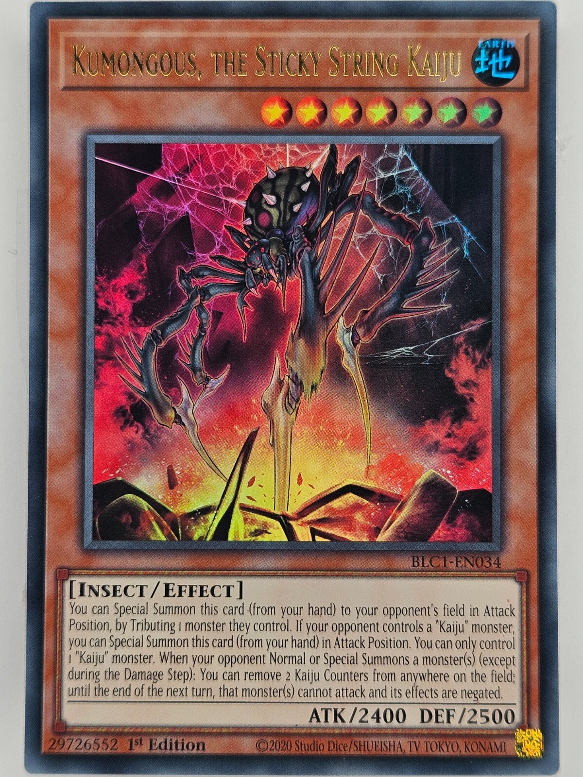 Yu Gi Oh BLC1-EN034 Kumongous Sticky String Kaiju Gold Ultra Rare