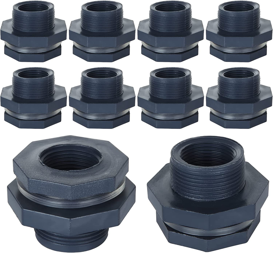 10PCS 1 Inch PVC Bulkhead Fitting, Double Threaded Bulkhead Water Tank