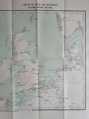 WW1 KARTE SPHÄRE DER MARINE LUFTOPERATIONEN HEIMATGEWÄSSER 1914-1916 BRITISCHE INSELN NORDEN