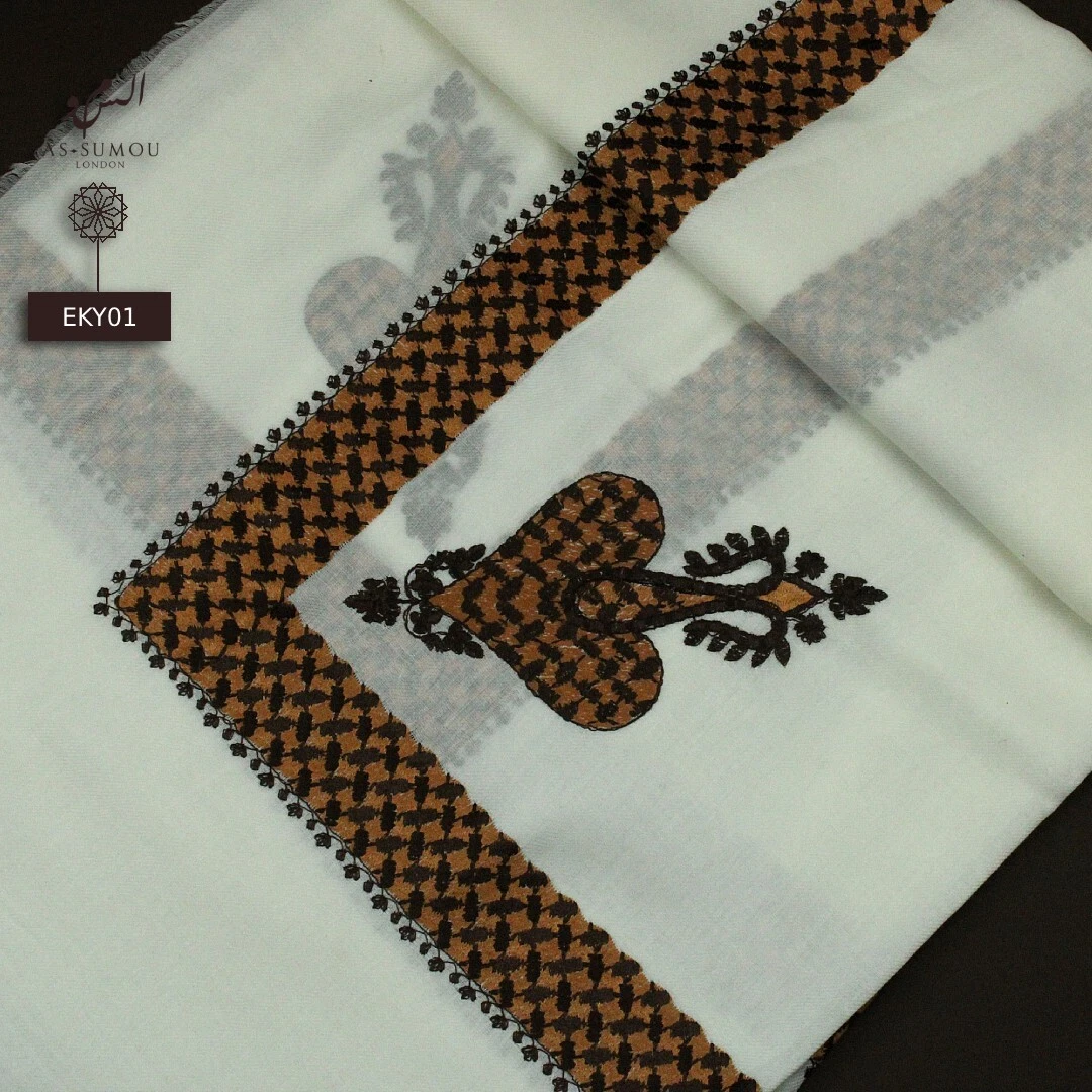 RARE WHITE PALESTINIAN YEMENI SHEMAGH HEADSCARF UNIQUE KEFFIYAH IMAMAH EID EKY01