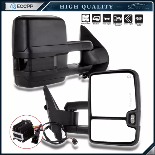 Pair For 2007-2014 Chevy Silverado Sierra Power Heated LED Signal Tow Mirrors