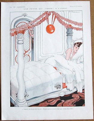 FABIANO Vintage 1925 La Vie Parisienne Druck SCHLAFENDE PARTY FRAU WÜTENDER EHEMANN