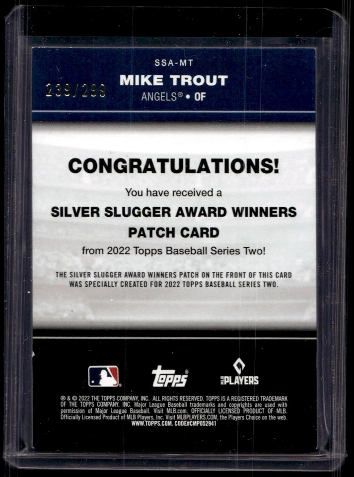 2022 Topps Silver Slugger Award Patches Black Mike Trout 239/299 Los Angeles - Image 2 of 2