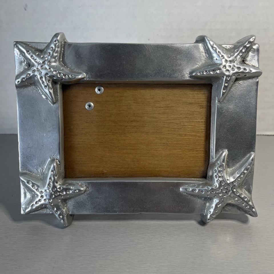 Vintage Mexican Pewter Picture Photo Frame Beach Theme Wood Back  8.5x6.5” - Image 2 of 4