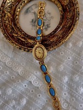 Gold And Blue French Vintage Style Unique Dainty Womens Oval Wrist Watch Gift