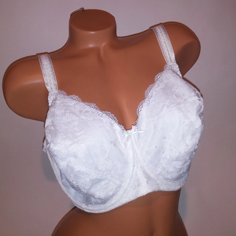 Sujetador Playtex 40DD Sin Forro Blanco Sólido Encaje Con Aros Minimizador Foto 2 de 4