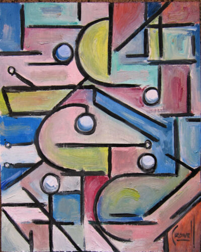 HAVING IT ALL abstract 8x10 wood panel original oil painting art signed Crowell