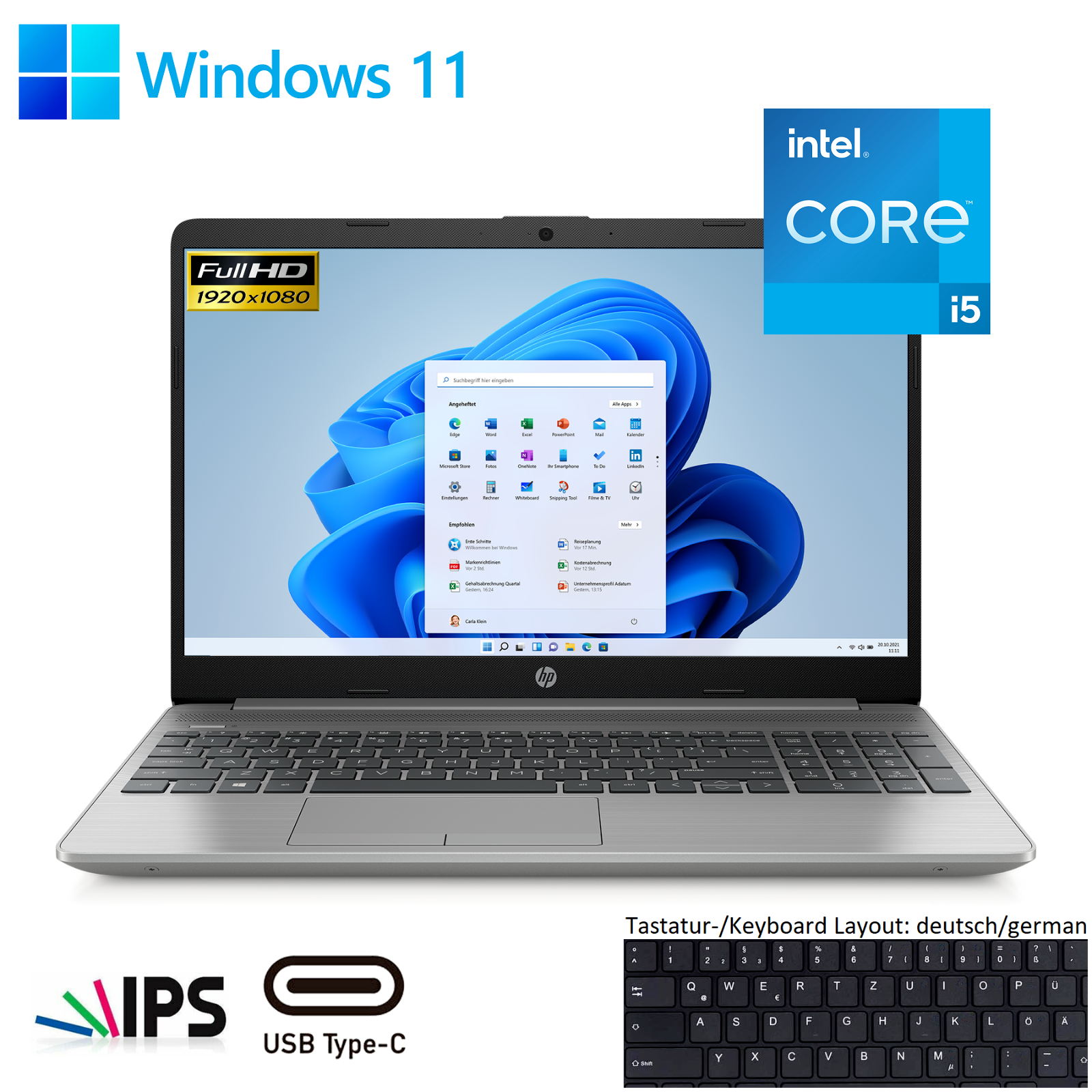 HP Notebook 15,6" Intel Quad N5030 @3,1GHz 8GB DDR4 1TB SSD IPS FHD Windows 11