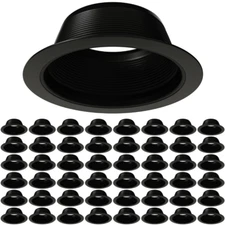 6 Inch Black Stepped Baffle Recessed Housing Can Trim Black Ring PAR/R30 48 Pack