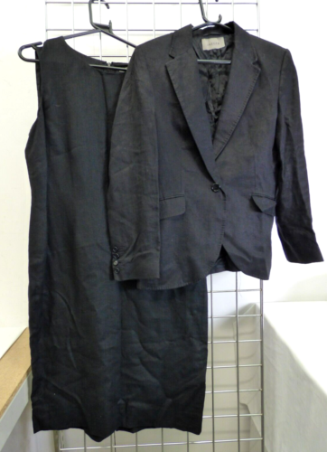 Women's Jaeger Blazer Sleeveless Dress Two Piece Suit Linen Viscose Black - Picture 1 of 13