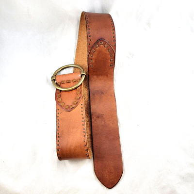 Lucky Brand Studded Brown Leather Belt Brass Buckle Size 30  display picture 1
