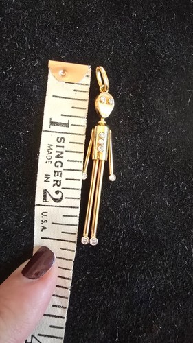 Statuina bastone articolato VINTAGE ORO 18k 9 DIAMANTI (3 bambini sul petto) - Foto 6 di 6