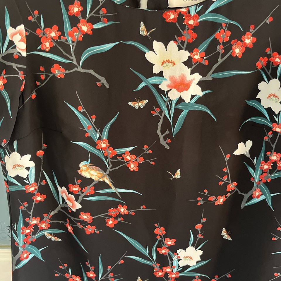 Ladies Oasis Top Black Floral Button To back size 8 eBay