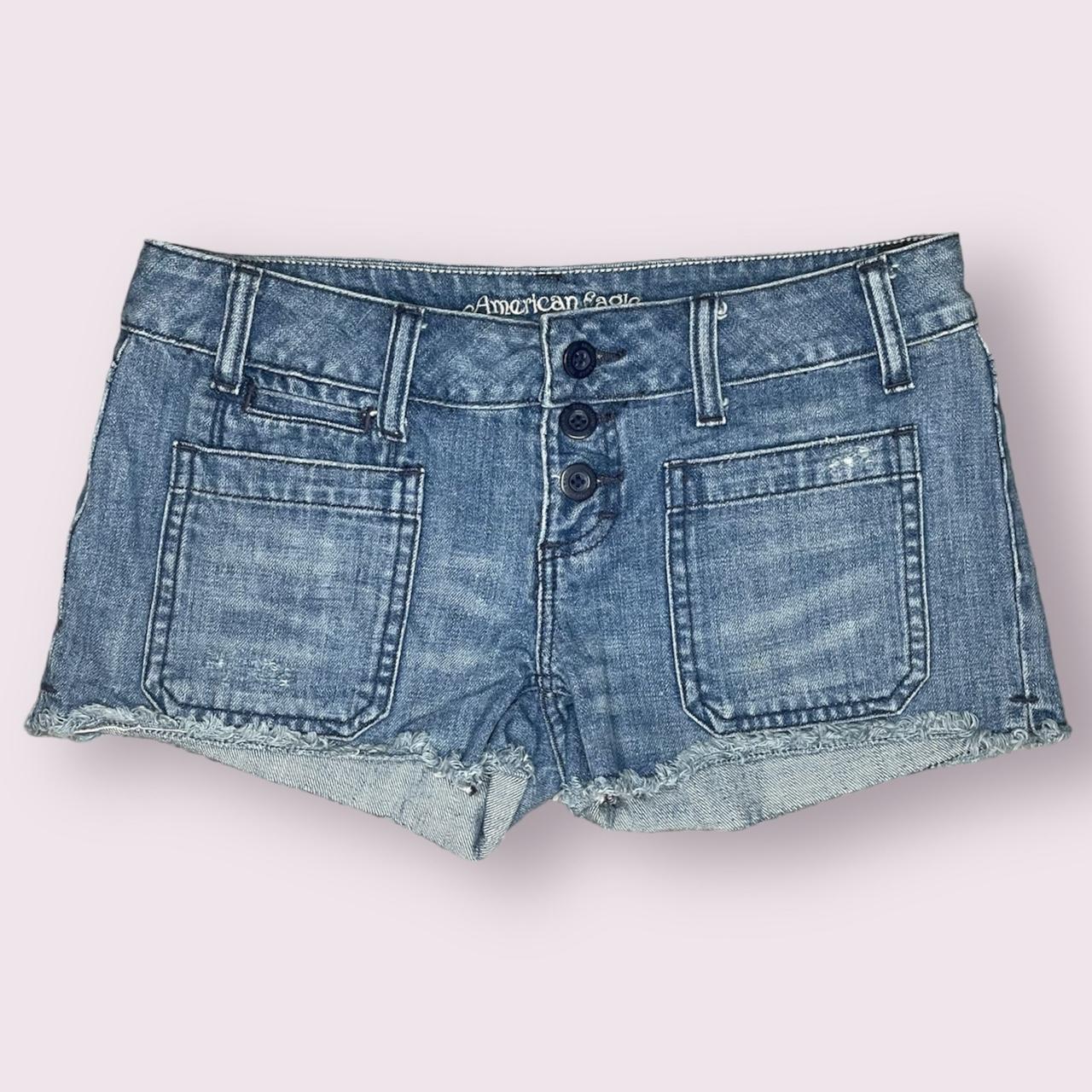 low rise mini shorts y2k triple button closure embroi… Gem