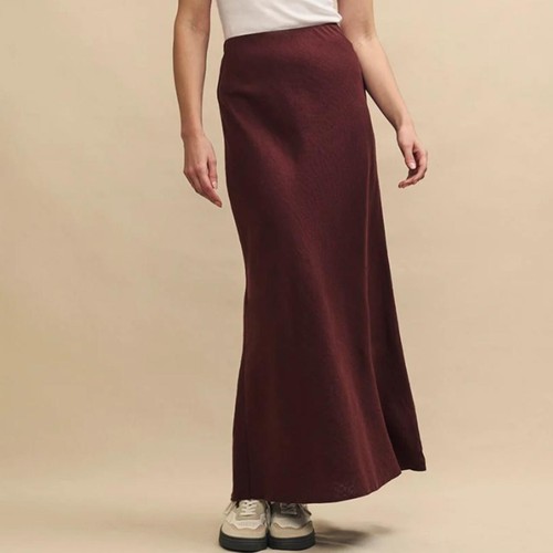 Nobody's Child Brown Linen-Blend Mila Midi Skirt Bias cut Size 4