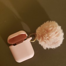 Apple Earbud 2nd Generation Case cover, pink with a pompom