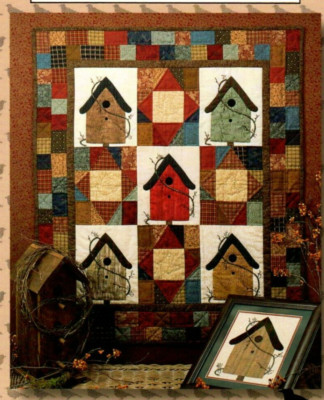 Cheep Housing Wall Quilt Pattern Country Primitive Birdhouses Vines Scrap Blocks