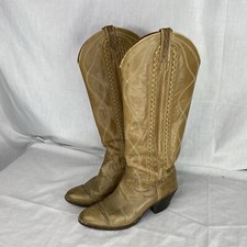 Vintage Women s Dan Post Cowboy Boots Made In Spain sz 6 C Tan Braided Mid Thigh