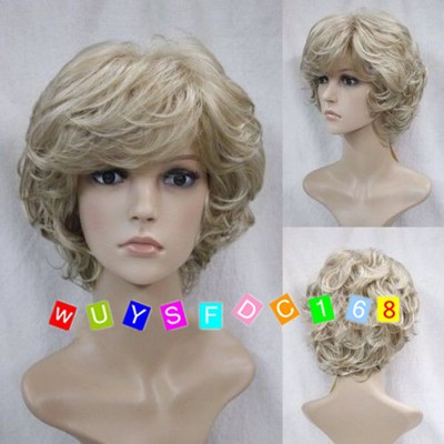 New Blonde Mixed Short Curly Women Lady Girl Hair Wig Free Wig