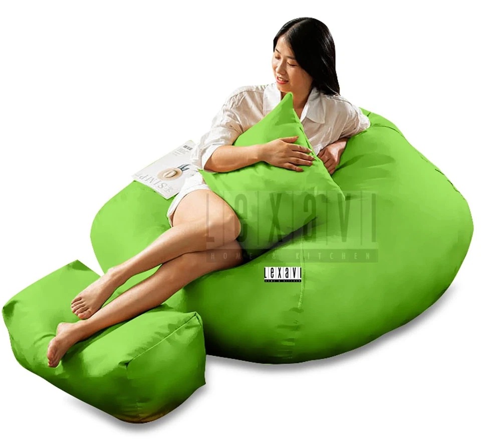 Funda Silla Bean Bag con Reposapiés Imitación Cuero Verde Sin Frijoles XXXL Foto 2 de 4