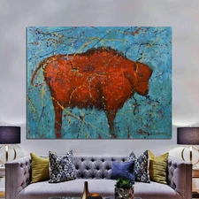 Jackson Pollock style￼ Southwest￼ Painting 81” X 62”(6ft 9in)Abstract Buffalo￼
