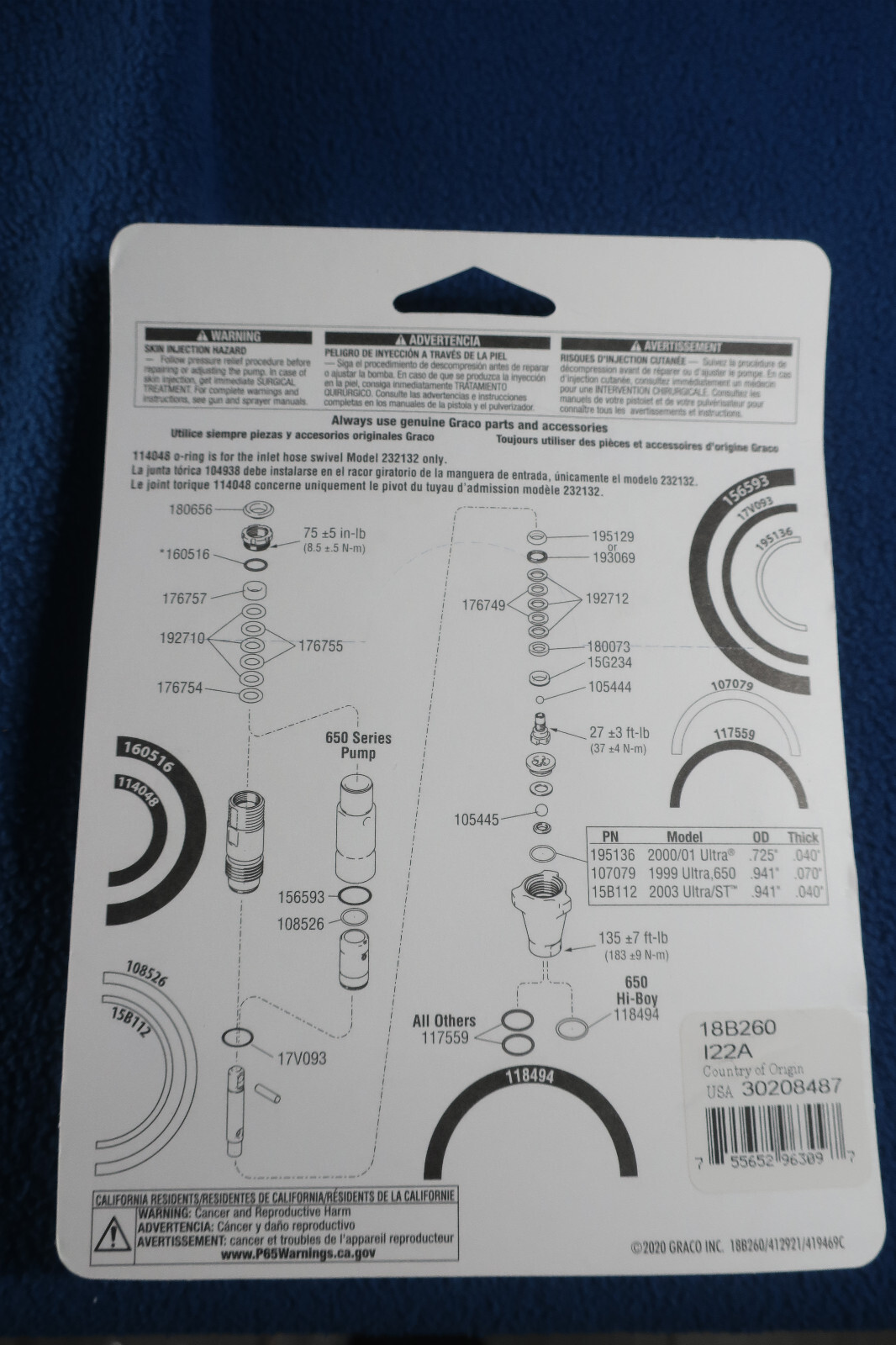 Graco Pump Repair Kit (18B260) for sale online eBay