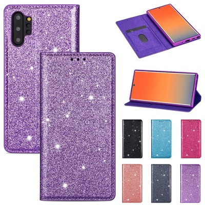 For Samsung S24 S23 Ultra S22 Note20 S21 Bling Leather Wallet Flip Case Cover
