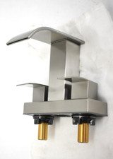 Waterfall Bathroom Sink Faucet 4" 2 Handles Centerset Faucet Brushed Nickel