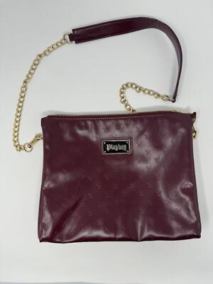 Red Wine Maroon Playboy Crossbody Bag Purse Embossed Bunny Gold - Main Image