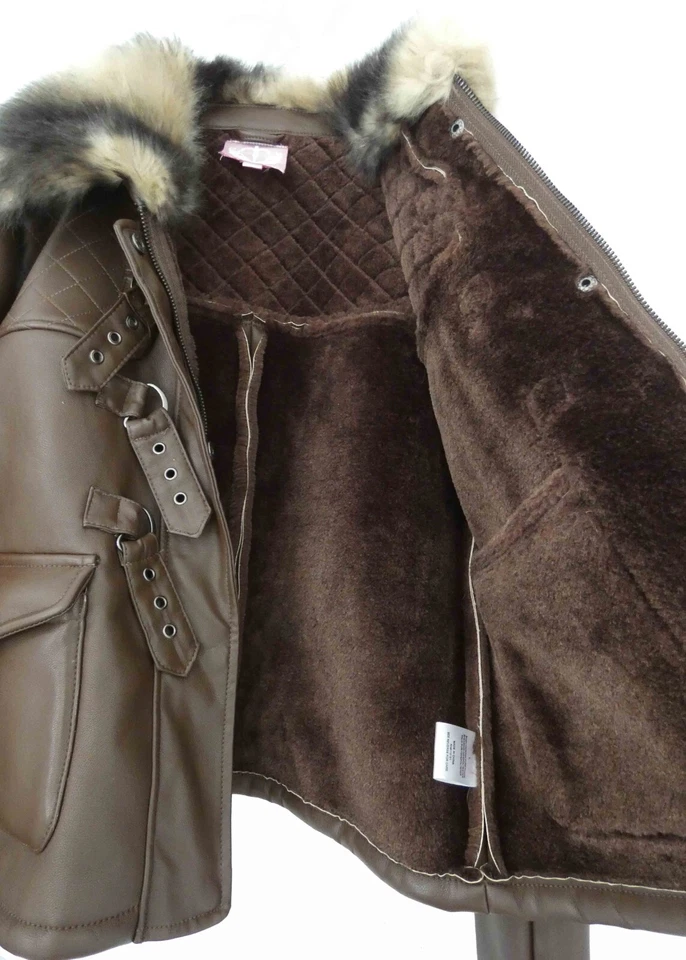 Chaqueta de piel de motociclista Romeo Juliet Couture nueva sin etiquetas marrón imitación cuero de oveja M Foto 4 de 4