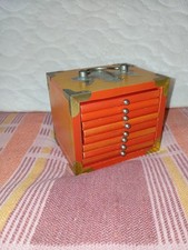 Vintage Set of 8 Wood and Cork Coasters in Wooden Holder