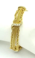 Vtg 60s Goldette Mesh Chain Victorian Revival Vintage Bracelet Faux Pearls 8"