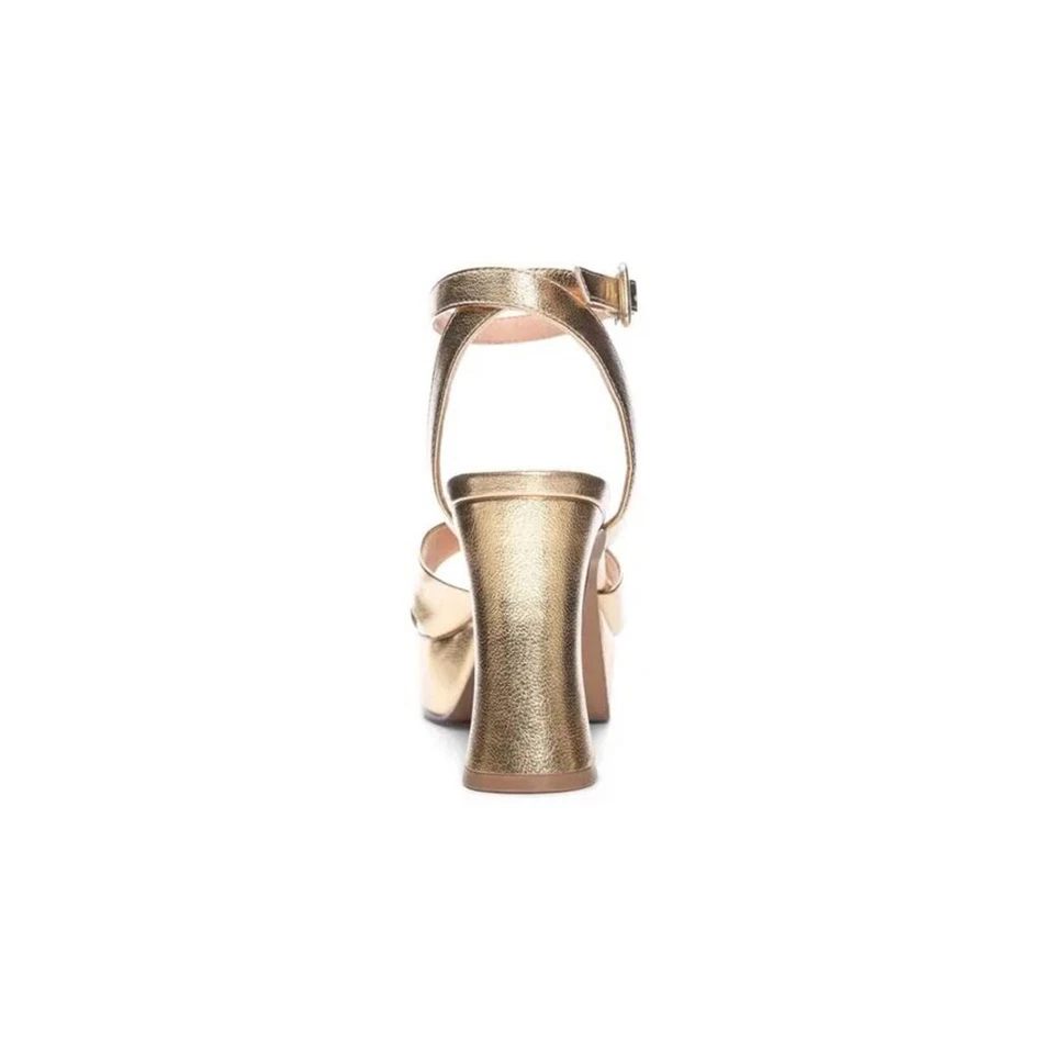 NIB Chinese Laundry Größe 8.5 Theena Metallic Gold Plateausandaletten Aus Leder - Bild 3 von 4