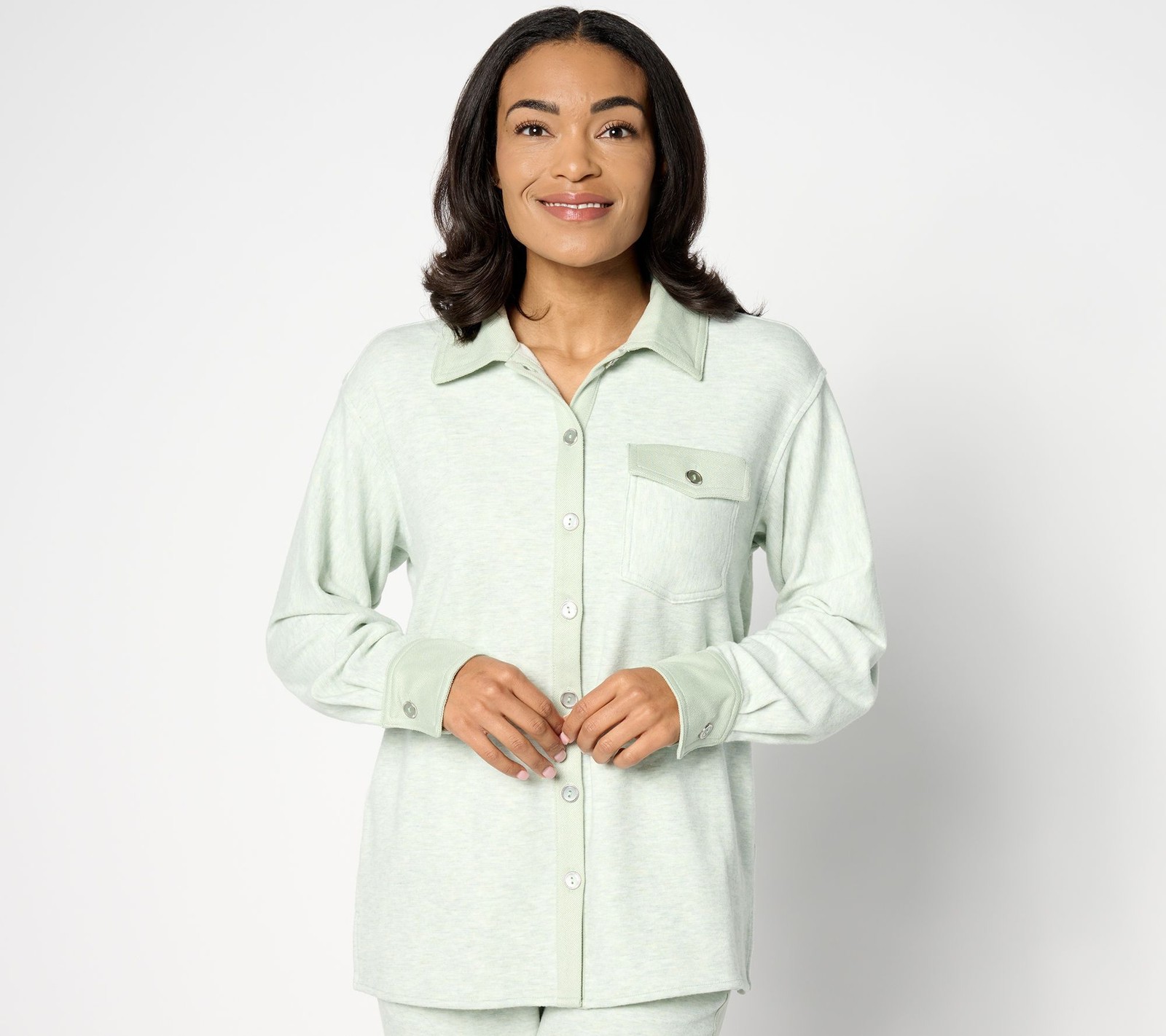 Isaac Mizrahi Live! Women's Plus Sz Jacket 1X Soho Relaxed Shirt w Green A629827