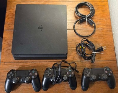 PS4 Slim Console PlayStation 4 1TB Black W/ 3 Controllers + All Cables Tested