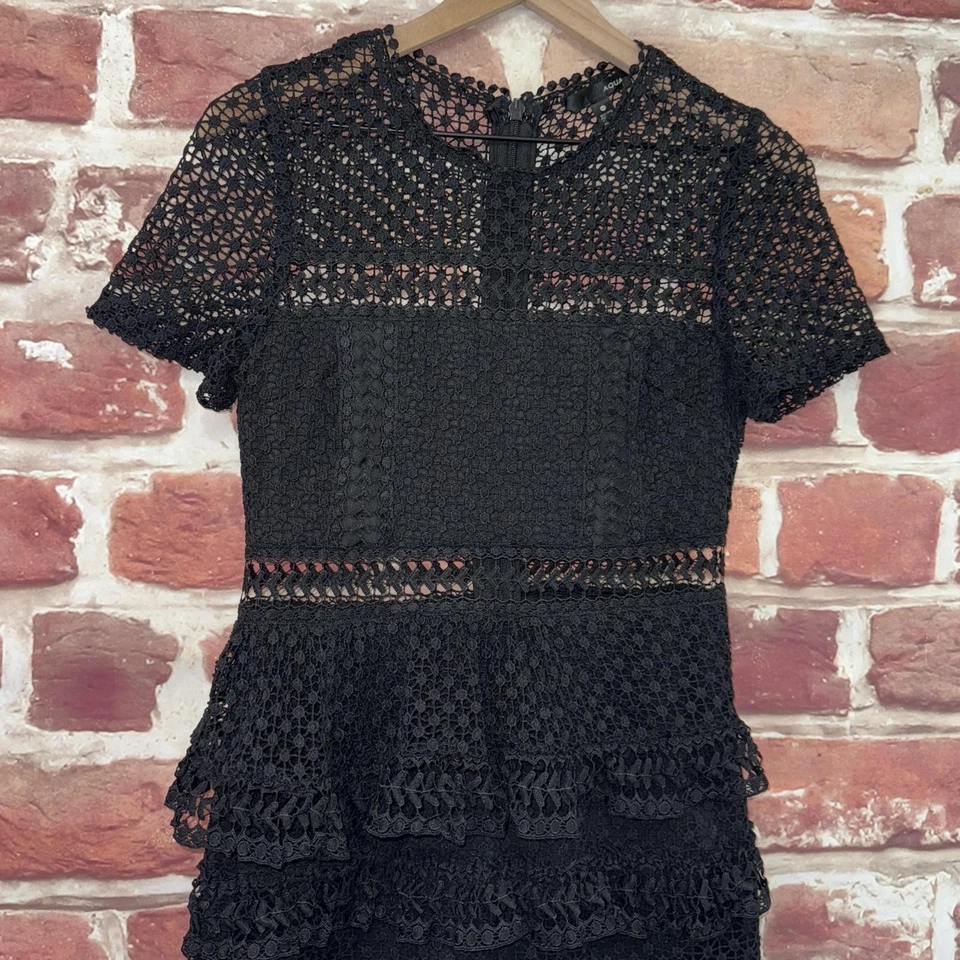 Aqua Dress Womens Medium Plain Black Embroidered Polka Dot Ruffle Tiered Zip Up - Image 3 of 4