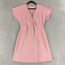Madewell Cross-Front Mini Dress Womens Medium Pink Short Sleeve V-Neck Pullover