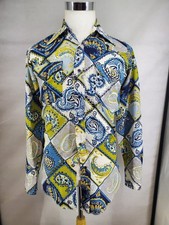 vtg 70s WRANGLER Poly Paisley shirt sz Small Cowboy pearl snaps Made in USA