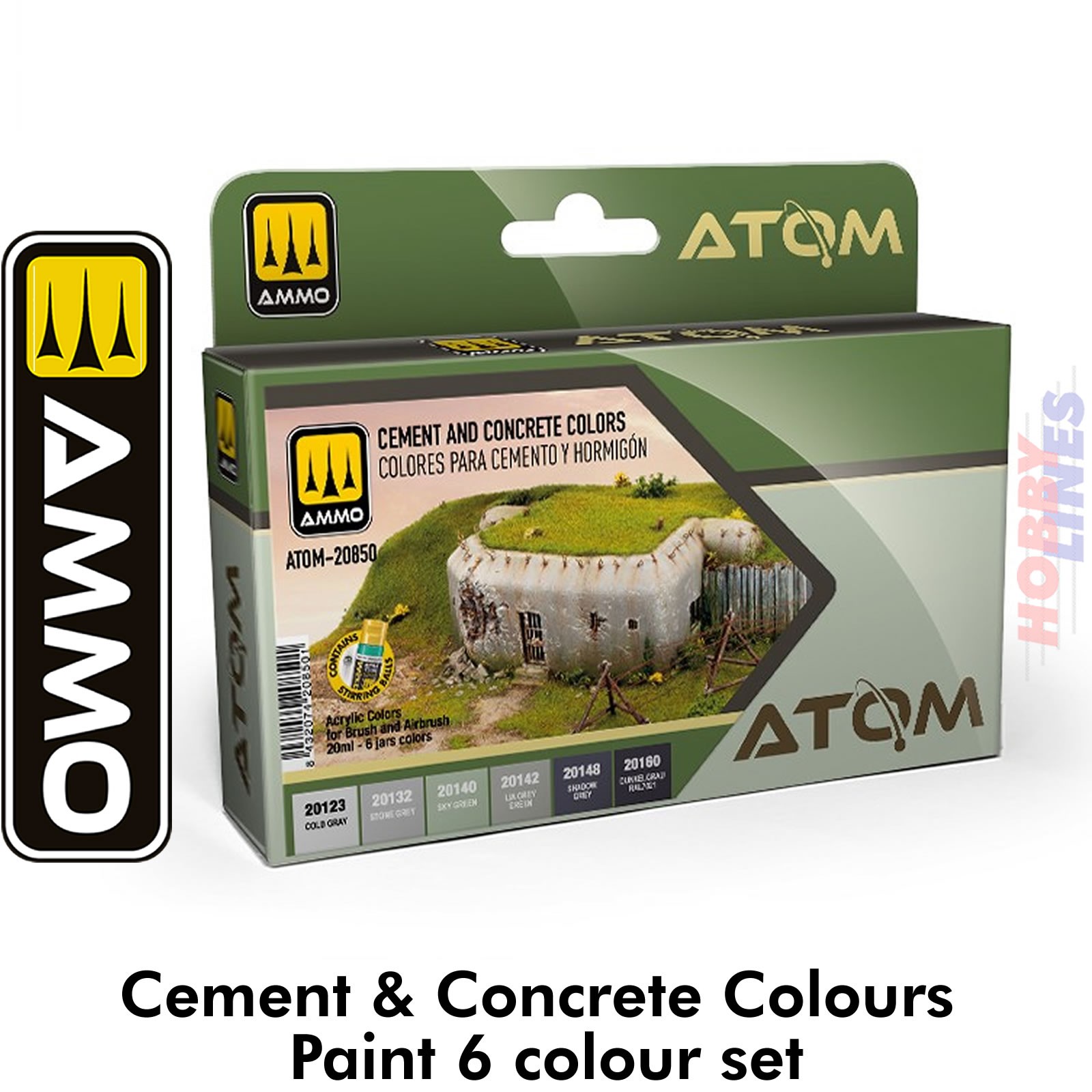 Cement & Concrete Colours paint set 6 colours 20ml ATOM Acrylic AMMO Mig Jimenez