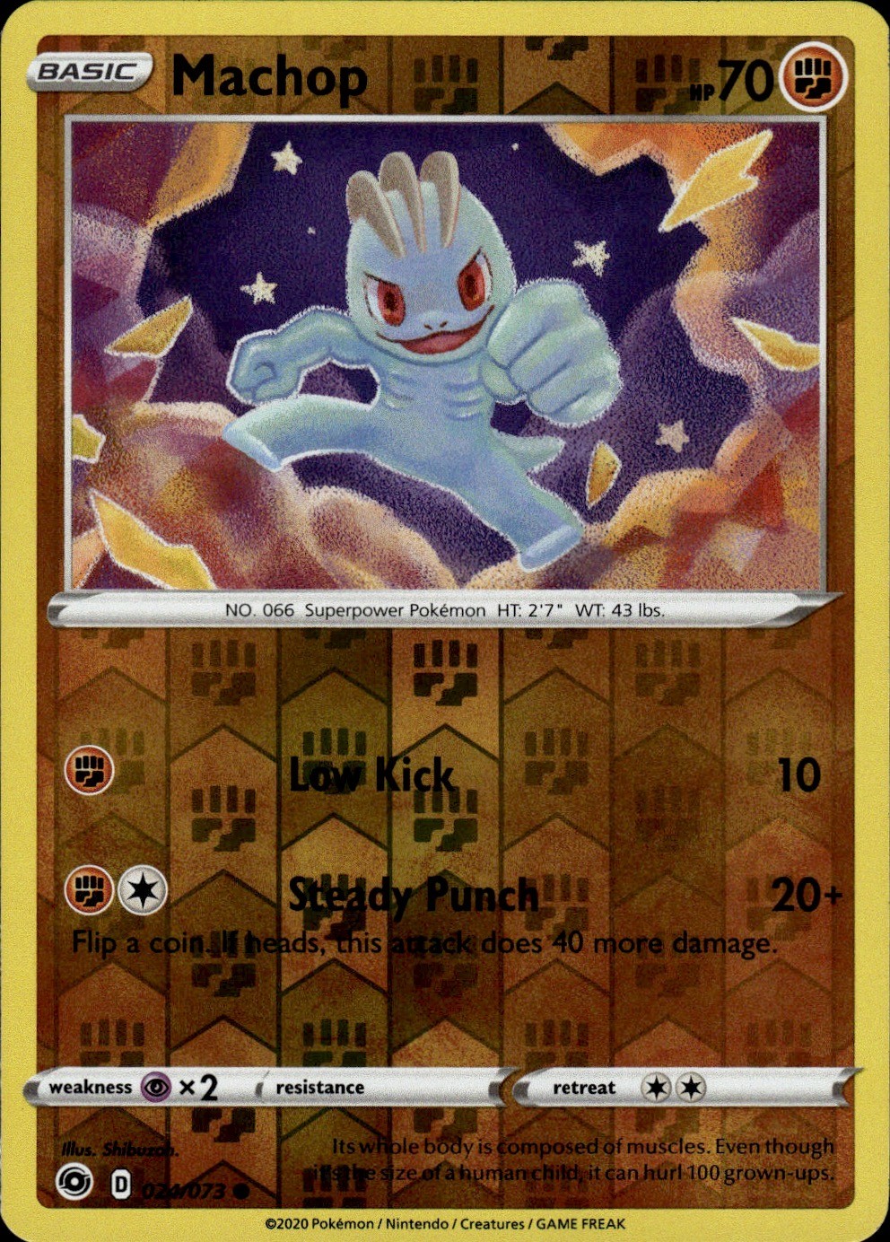 Machop Common Champion's Path 24/73 Fighting Reverse Holo Pokemon Card