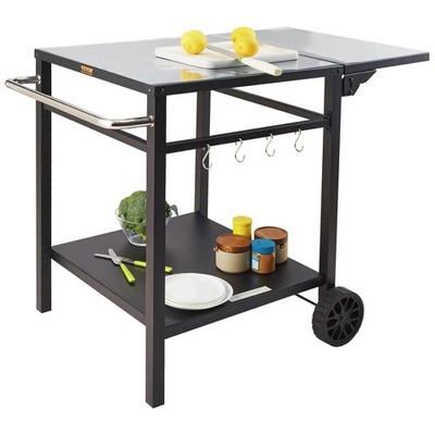 Outdoor Grill Dining Cart with Double-Shelf, BBQ Movable Food Prep Table, Multif